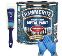 DRW Hammerite Direct to Rust Metal Paint Hammered Red 250ml 1" Paint Brush & Free Nitrile Gloves | Durable Anti-Rust Protection for Indoor & Outdoor Metal