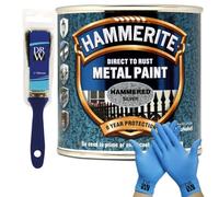 DRW Hammerite Direct to Rust Metal Paint Hammered Silver 250ml 1" Paint Brush & Free Nitrile Gloves | Durable Anti-Rust Protection for Indoor & Outdoor Metal