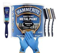 DRW Hammerite Direct to Rust Metal Paint Smooth Black 250ml 1" Paint Brush, 3 Wire Brush Set & Free Nitrile Gloves | Durable Rust Protection for Indoor & Outdoor Metal