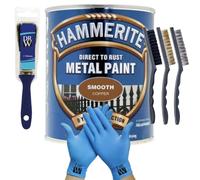 DRW Hammerite Direct to Rust Metal Paint Smooth Copper 250ml 1" Paint Brush, 3 Wire Brush Set & Free Nitrile Gloves | Durable Rust Protection for Indoor & Outdoor Metal