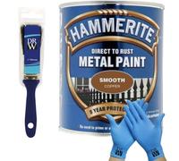 DRW Hammerite Direct to Rust Metal Paint Smooth Copper 250ml 1" Paint Brush & Free Nitrile Gloves | Durable Anti-Rust Protection for Indoor & Outdoor Metal
