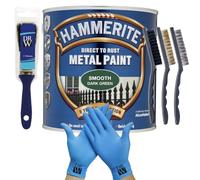 DRW Hammerite Direct to Rust Metal Paint Smooth Dark Green 250ml 1" Paint Brush, 3 Wire Brush Set & Free Nitrile Gloves | Durable Rust Protection for Indoor & Outdoor Metal