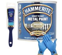 DRW Hammerite Direct to Rust Metal Paint Smooth Gold 250ml 1" Paint Brush & Free Nitrile Gloves | Durable Anti-Rust Protection for Indoor & Outdoor Metal