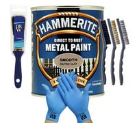 DRW Hammerite Direct to Rust Metal Paint Smooth Muted Clay 250ml 1" Paint Brush, 3 Wire Brush Set & Free Nitrile Gloves | Durable Rust Protection for Indoor & Outdoor Metal