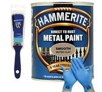 DRW Hammerite Direct to Rust Metal Paint Smooth Muted Clay 250ml 1" Paint Brush & Free Nitrile Gloves | Durable Anti-Rust Protection for Indoor & Outdoor Metal