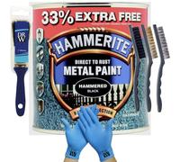 DRW Hammerite Direct to Rust Smooth Metal Paint 750ml + 33% Extra Free (1L) | Hammered Black 1" Brush, 3 Wire Brush Set & Free Nitrile Gloves | Durable Anti-Rust Protection for Indoor & Outdoor