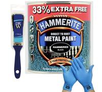 DRW Hammerite Direct to Rust Smooth Metal Paint 750ml +33% Extra Free (1L) | Hammered Black 1" Brush & Free Nitrile Gloves | Durable Anti-Rust Protection for Indoor & Outdoor
