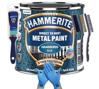 DRW Hammerite Direct to Rust Smooth Metal Paint 750ml Hammered Blue 1" Brush, 3 Wire Brush Set & Free Nitrile Gloves | Durable Anti-Rust Protection for Indoor & Outdoor Use