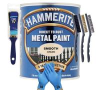 DRW Hammerite Direct to Rust Smooth Metal Paint 750ml Smooth Cream 1" Brush, 3 Wire Brush Set & Free Nitrile Gloves | Durable Anti-Rust Protection for Indoor & Outdoor