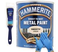 DRW Hammerite Direct to Rust Smooth Metal Paint 750ml Smooth Cream 1" Brush & Free Nitrile Gloves | Durable Anti-Rust Protection for Indoor & Outdoor