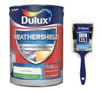 DRW Jasmine White Weathershield Smooth Masonry Paint 5L + 3" Paint Brush | Exterior Wall Paint | Long Lasting Weather Protection | Smooth Matt Finish for Brick Render Concrete and Stone