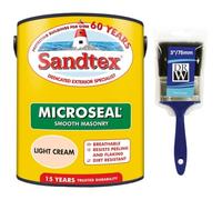 DRW Light Cream Microseal Smooth Masonry Paint 5L+3" Brush | Exterior Wall Paint for Brick Render Concrete and Stone | Long Lasting Weather Protection | Smooth Matt Masonry Finish for Exterior Walls