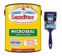 DRW Light Grey Microseal Smooth Masonry Paint 5L+3" Brush | Exterior Wall Paint for Brick Render Concrete and Stone | Long Lasting Weather Protection | Smooth Matt Masonry Finish for Exterior Walls