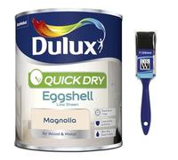 DRW Magnolia Quick Drying Eggshell Paint 750ml +1" Paint Brush | Interior Wood and Metal Paint | Durable Low Sheen Finish | Fast Drying Trim Paint for Doors Skirting Boards and Furniture