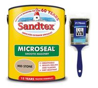 DRW Mid Stone Microseal Smooth Masonry Paint 5L+3" Brush | Exterior Wall Paint for Brick Render Concrete and Stone | Long Lasting Weather Protection | Smooth Matt Masonry Finish for Exterior Walls