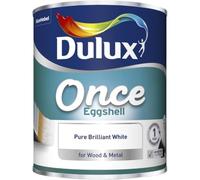 DRW Once Eggshell Paint - One Coat Durable Finish, Pure Brilliant White, Ideal for Doors, Skirting Boards, Trim and Furniture, 750ml Tin