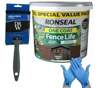 DRW One Coat Shed & Fence Protector 12L Charcoal Grey + Free 4" Fence Paint Brush & Nitrile Gloves | Long-Lasting Weatherproof Wood Protection | One Coat Formula for Sheds, Fences & Timber