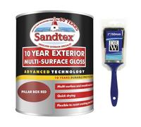 DRW Pillar Box Red 10 Year Gloss Multi Surface Paint 750ml +2" Brush| Interior and Exterior Wood Metal and PVC Paint | High Shine Durable Gloss Finish