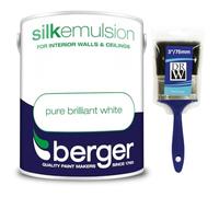 DRW Pure Brilliant White Walls and Ceilings Vinyl Silk Emulsion Paint 5L+3" Paint Brush| Interior Wall and Ceiling Paint | Smooth Flat Silk Finish | Durable Everyday Room