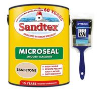 DRW Sandstone Microseal Smooth Masonry Paint 5L+3" Brush | Exterior Wall Paint for Brick Render Concrete and Stone | Long Lasting Weather Protection | Smooth Matt Masonry Finish for Exterior Walls