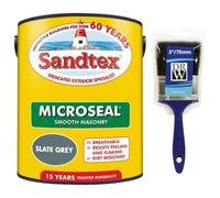 DRW Slate Grey Microseal Smooth Masonry Paint 5L+3" Brush | Exterior Wall Paint for Brick Render Concrete and Stone | Long Lasting Weather Protection | Smooth Matt Masonry Finish for Exterior Walls