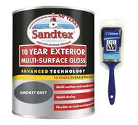 DRW Smokey Grey 10 Year Gloss Multi Surface Paint 750ml +2" Brush | Interior and Exterior Wood Metal and PVC Paint | High Shine Durable Gloss Finish