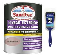 DRW Vintage Pink 10 Year Satin Multi Surface Paint 750ml +2" Brush| Interior and Exterior Wood Metal and PVC Paint | High Shine Durable Satin Finish
