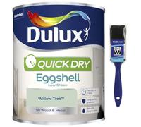 DRW Willow Tree Quick Drying Eggshell Paint 750ml +1" Paint Brush | Interior Wood and Metal Paint | Durable Low Sheen Finish | Fast Drying Trim Paint for Doors Skirting Boards and Furniture