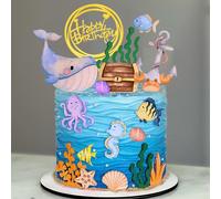 DRWATE 19 PCS Sea Ocean Cake Toppers Under the Sea Ocean Animals Birthday Cake Decorations for Sea Ocean Theme Baby Shower Birthday Party Supplies (1)