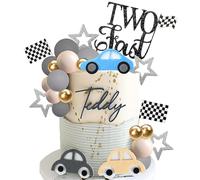 DRWATE 27 PCS Two Fast Cake Toppers Race Car 2nd Birthday Cake Decorations for Racing Car Checkered Flag Birthday Anniversary Party Decorations Supplies (01)