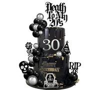 DRWATE 33 PCS Death to My 20s Cake Topper RIP 20s Cake Decorations for Funeral Happy Youth 30th Birthday Gothic Theme Party Supplies (01)