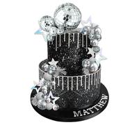 DRWATE Disco Ball Cake Topper Mirror Balls Cake Decorations with Silver Stars Cake Topper for 70s 80s Disco Dance Party Saturday Night Fever Supplies (Style 1)