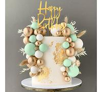 DRWATE Green Balls Cake Topper, 60pcs Acrylic & Foam Boho Themed Party Supplies for Birthday, Wedding, Baby Shower