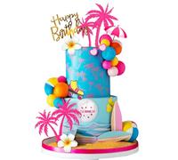 DRWATE Summer Hawaiian Cake Topper with Beach Ball Sun Umbrella Goggles Beach Cake Decorations for Summer Holiday Theme Baby Shower Supplies (Surfboard)