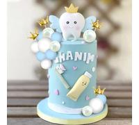 DRWATE Tooth Cake Topper First Tooth Party Cake Decorations with Balls Crowns for Teeth Theme Birthday Party Baby Shower Supplies (Blue)