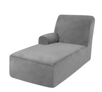 DRXRD Single Arm Chaise Lounge Cover - Chaise Chair Slipcover - Lounge Sofa Cover - Soft Velvet Slipcovers - 1-Piece Form Fit Chase Covers gray Left