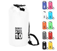 Dry Bag 10L, Boat Dry Bags White Waterproof Bag Dry Sack Roll Top Long Adjustable Shoulder Strap 2L/5L/10L/20L/30L/40L for Drifting Boating Kayaking Fishing Rafting Swimming Camping Canoeing Surfing