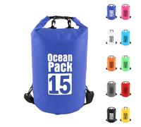 Dry Bag 15L, Boat Dry Bags Blue Waterproof Bag Dry Sack Roll Top Long Adjustable Shoulder Strap 2L/5L/10L/20L/30L/40L for Drifting Boating Kayaking Fishing Rafting Swimming Camping Canoeing Surfing