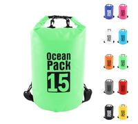 Dry Bag 15L, Boat Dry Bags Green Waterproof Bag Dry Sack Roll Top Long Adjustable Shoulder Strap 2L/5L/10L/20L/30L/40L for Drifting Boating Kayaking Fishing Rafting Swimming Camping Canoeing Surfing