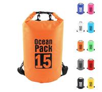 Dry Bag 15L, Boat Dry Bags Orange Waterproof Bag Dry Sack Roll Top Long Adjustable Shoulder Strap 2L/5L/10L/20L/30L/40L for Drifting Boating Kayaking Fishing Rafting Swimming Camping Canoeing Surfing
