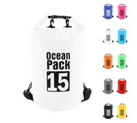 Dry Bag 15L, Boat Dry Bags White Waterproof Bag Dry Sack Roll Top Long Adjustable Shoulder Strap 2L/5L/10L/20L/30L/40L for Drifting Boating Kayaking Fishing Rafting Swimming Camping Canoeing Surfing