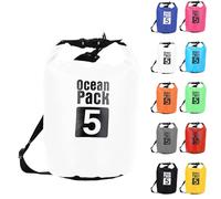 Dry Bag 5L, Boat Dry Bags White Waterproof Bag Dry Sack Roll Top Long Adjustable Shoulder Strap 2L/5L/10L/20L/30L/40L for Drifting Boating Kayaking Fishing Rafting Swimming Camping Canoeing Surfing