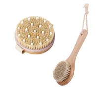 Dry Brush, Dry Brushing Body Brush, 2-Piece Set with Medium Handle and Round Head, for Exfoliating, Daily Skincare, Post-Workout Recovery, and Reducing Cellulite, 25 X 8 Cm and 11 Cm