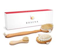Dry Brushing Body Brush Set - Natural Bristle Spa Exfoliator Kit with Face Cleansing Brush, Long Dry Brushing Body Brush for Lymphatic Drainage & Massaging Cellulite Brush for Smooth, Radiant Skin