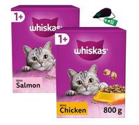 Dry Cat Food Bundle (1.6kg total) - Chicken One Plus (1x800g) and Salmon 1+ (1x800g) Bundle with Stelr Pets Catnip Mouse Toy