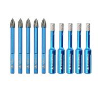 Dry Diamond Core Drill Bit Set,BRSCHNITT1/4"*5 Diamond Hole Saw& 1/4"*5 Carbide drill bits with Triangle Shank for Porcelain Tile Ceramic Stone Granite Marble(10pcs)