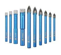 Dry Diamond Drill Bit Set,BRSCHNITT 10pcs/pack 1/4"*2+5/16"+3/8"Diamond Hole Saw&1/4 * 3+5/16 * 3+3/8" Carbide drill bits Round Shank for Porcelain Tile Ceramic Stone Granite Marble,Dry Drilling