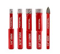Dry Diamond Drill Bit Set - FOCSTOL 5pcs 6/8/10/12mm Diamond Hole Saw with Hex Shank+6mm Carbide Drill with Triangle Shank for Porcelain Tile Ceramic Granite Marble