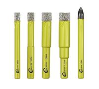 Dry Diamond Drill Bits Set - 4pcs 6/8/10/12mm Hole Saw and 1pc 6mm Carbide Drill with Round Shank for Marble Granite Ceramic Porcelain Tile Quartz SANLEETEK
