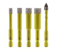 Dry Diamond Drill Bits Set - 4pcs 6/8/10/12mm SANLEETEK Hole Saw and 1pc 6mm Carbide Drill with Quick Change Hex Shank for Marble Granite Ceramic Porcelain Tile
